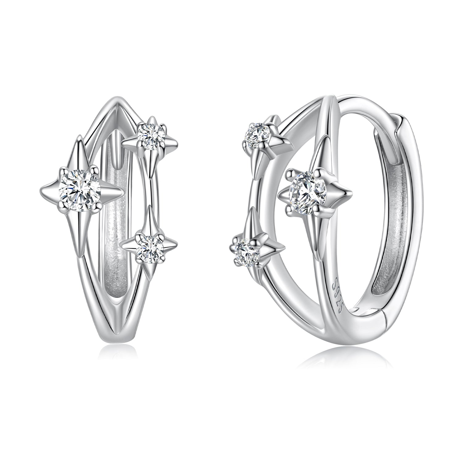 925 Sterling Silver Earrings with Pavé Setting CZ in White Gold for Women