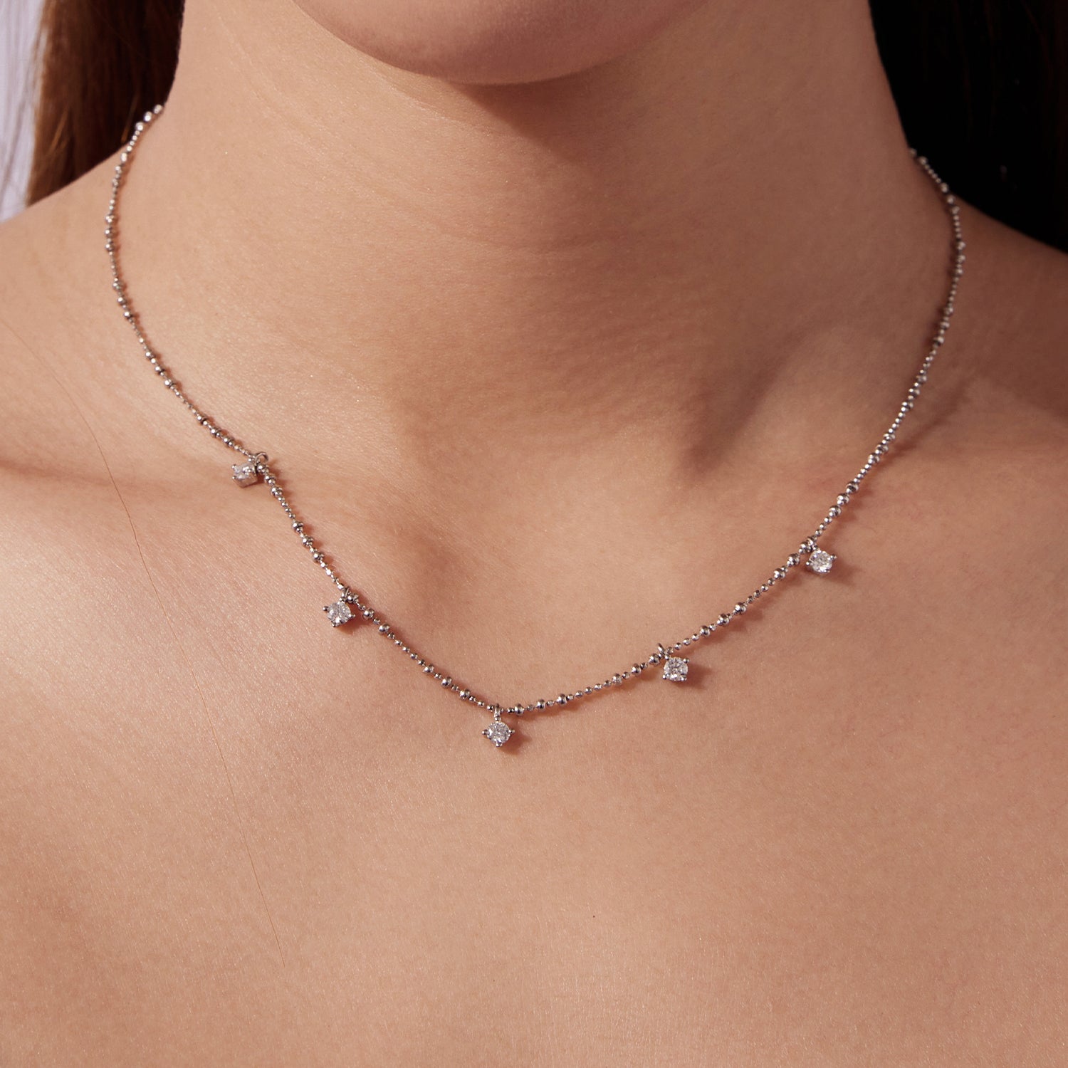 925 Sterling Silver 0.10ct Moissanite Necklace in White Gold, 40+5cm Chain for Women