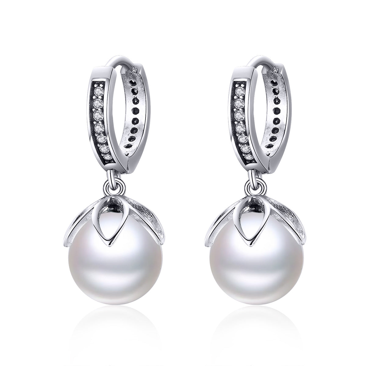 925 Sterling Silver Earrings with Quality Shell Pearl and CZ for Women