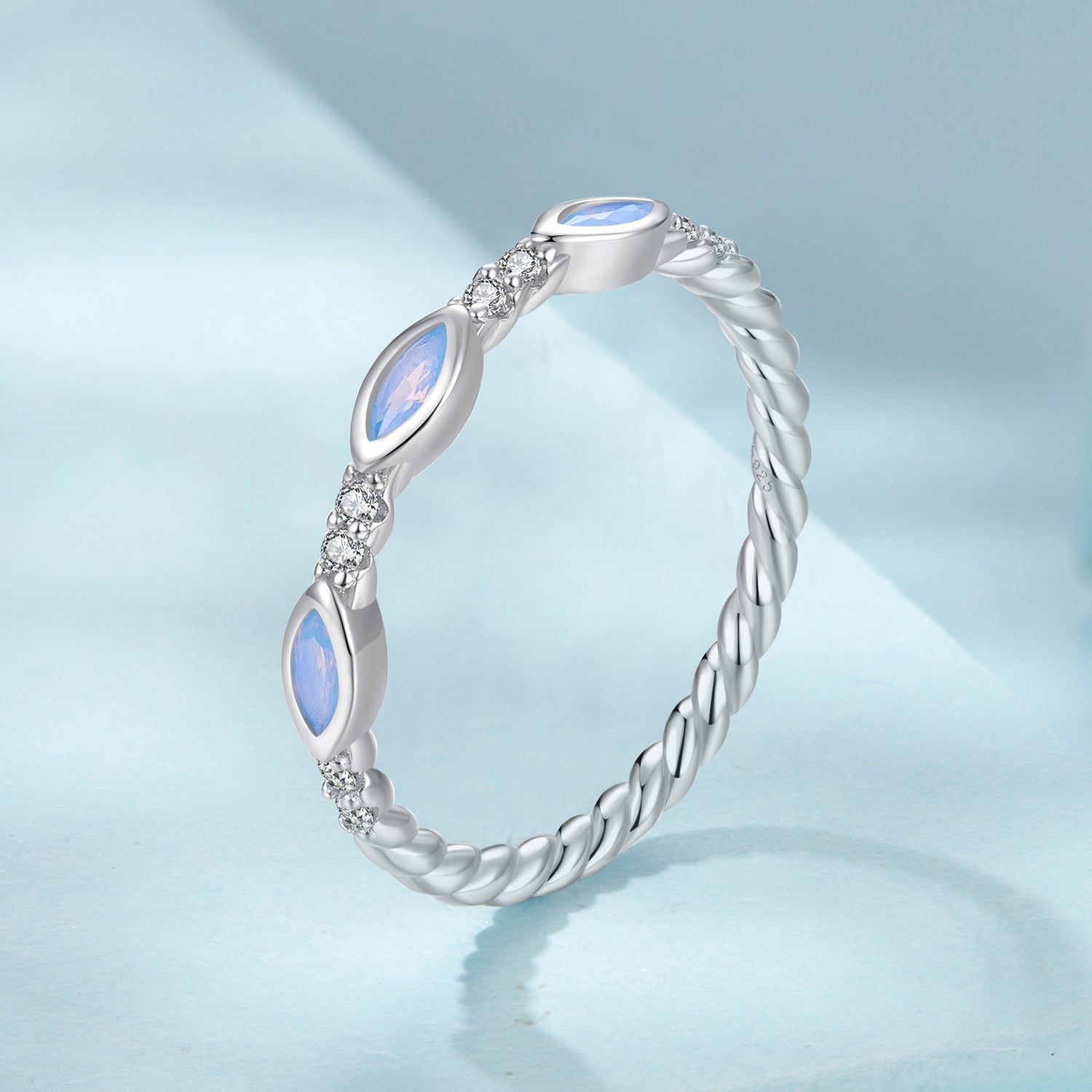 925 Sterling Silver Synthetic Opal White Gold Plated Ring Size 6 for Women