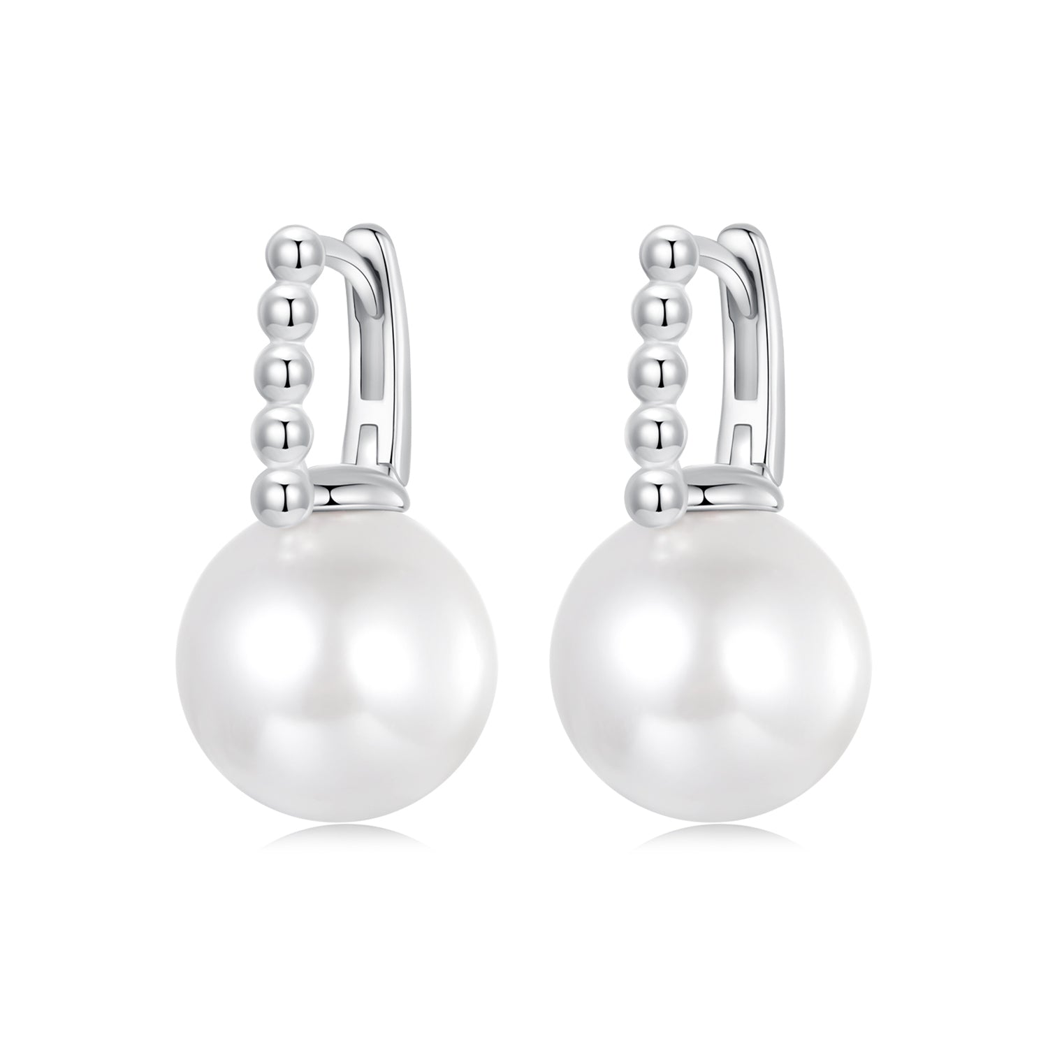 925 Sterling Silver Earrings with White Gold Plating and Shell Pearl for Women