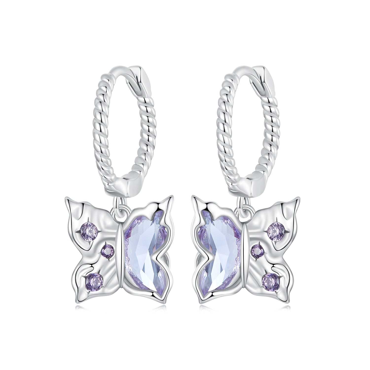 925 Sterling Silver Earrings with Pavé Setting CZ and Transparent Glass for Women