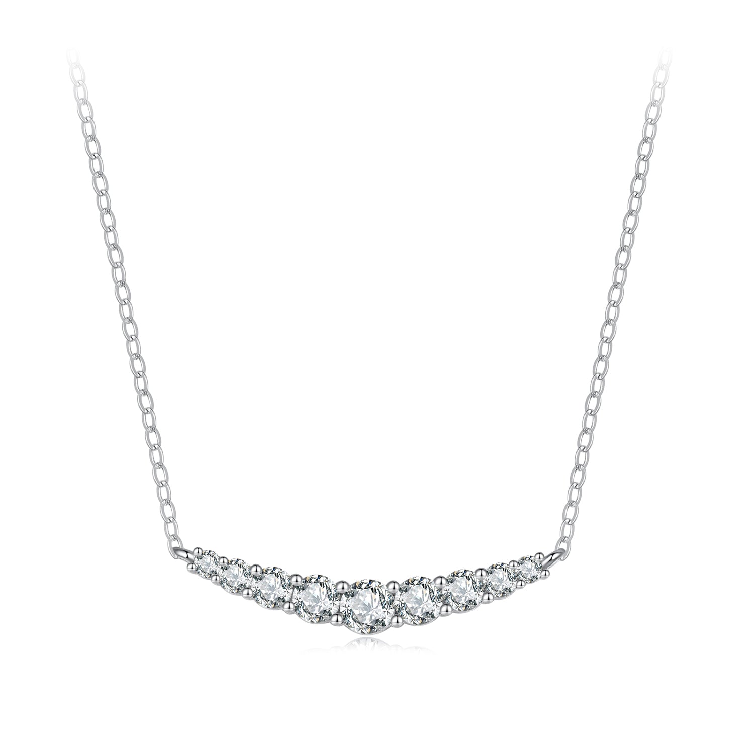 925 Sterling Silver 38+5cm White Gold Plated Moissanite Necklace for Women