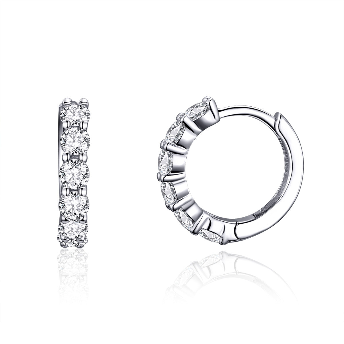 925 Sterling Silver Earrings with Pavé CZ in Platinum Plating, 1.6 x 0.3 cm for Women