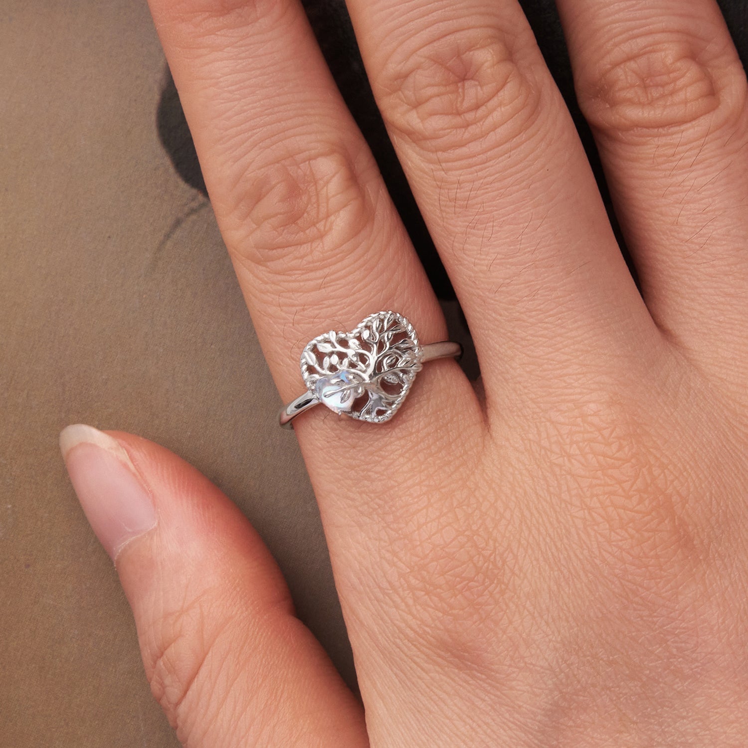 925 Sterling Silver Heart-Shaped Moonstone Ring for Women