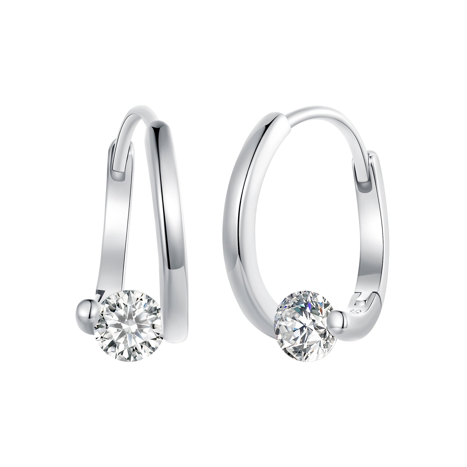 925 Sterling Silver Earrings with Pavé Setting CZ, Platinum Plated, 15x7mm for Women