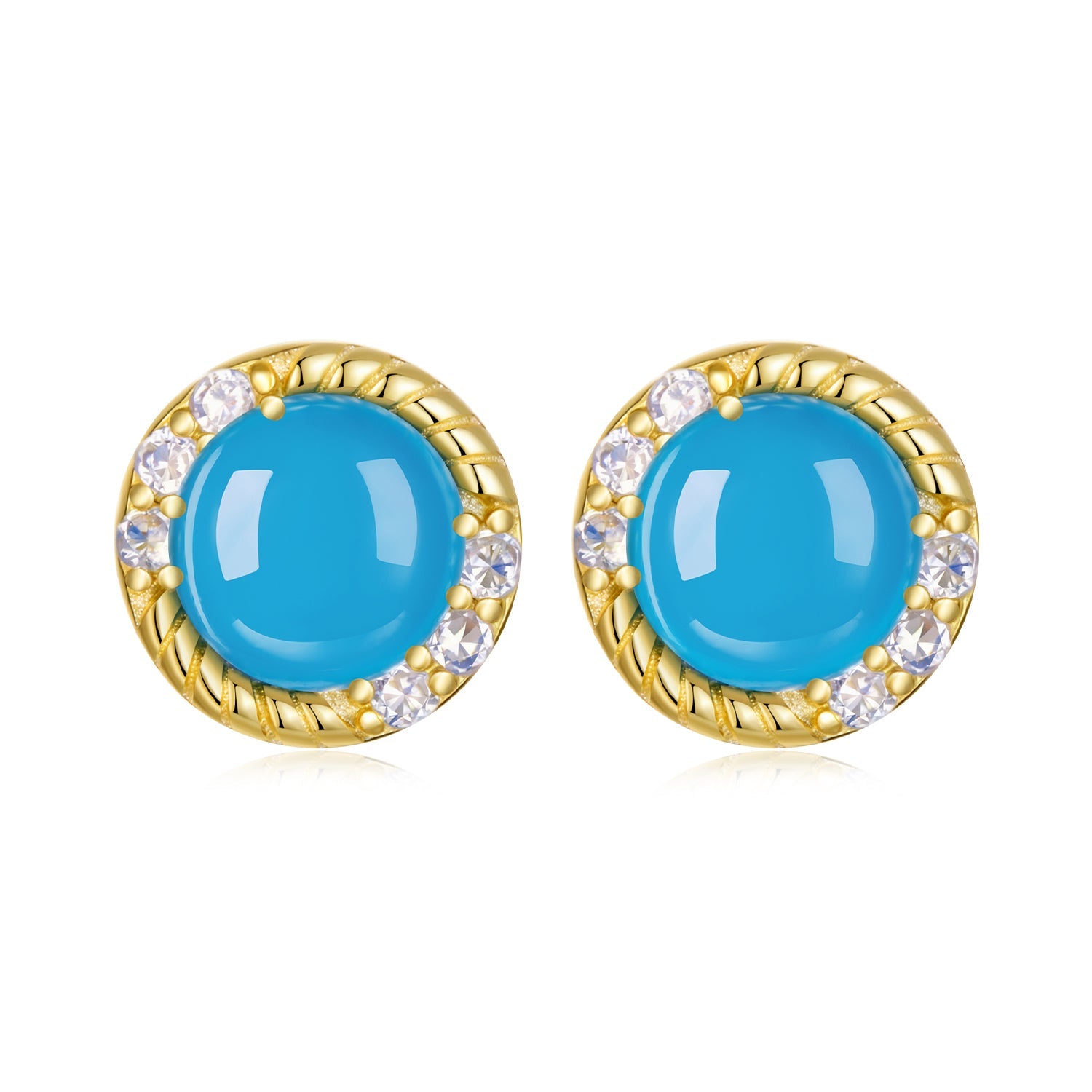 925 Sterling Silver Earrings with Synthetic Turquoise and CZ in Gold Plating