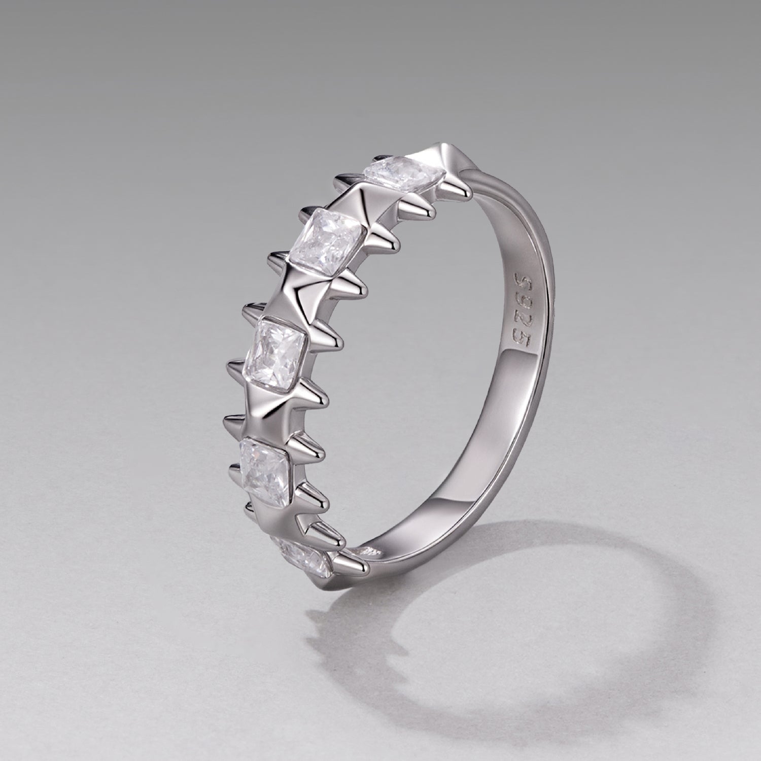 925 Sterling Silver 0.24cm White Gold Plated Ring with CZ for Women Size 6