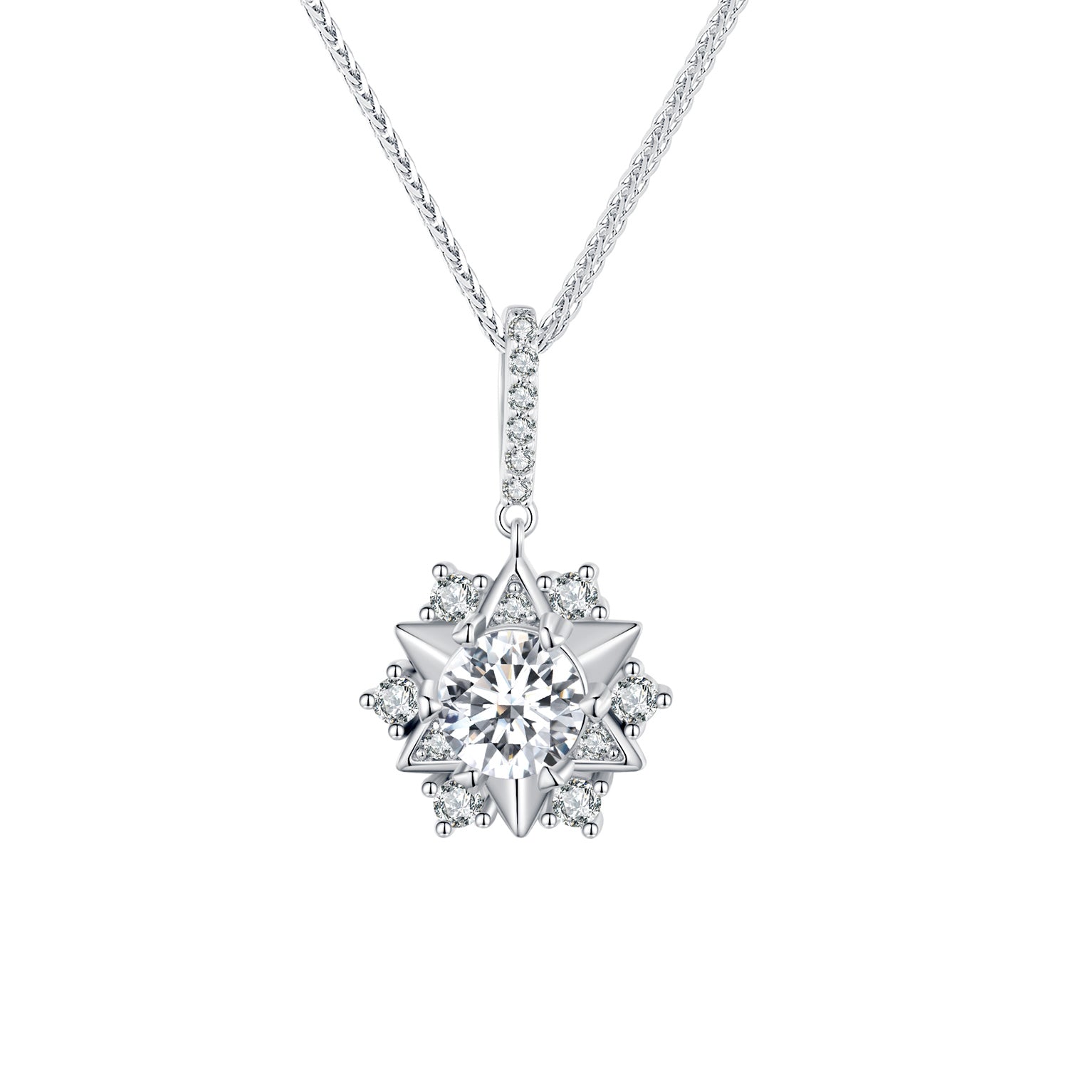 925 Sterling Silver Moissanite Necklace with Pavé Setting, 45cm, Platinum Plated, Women