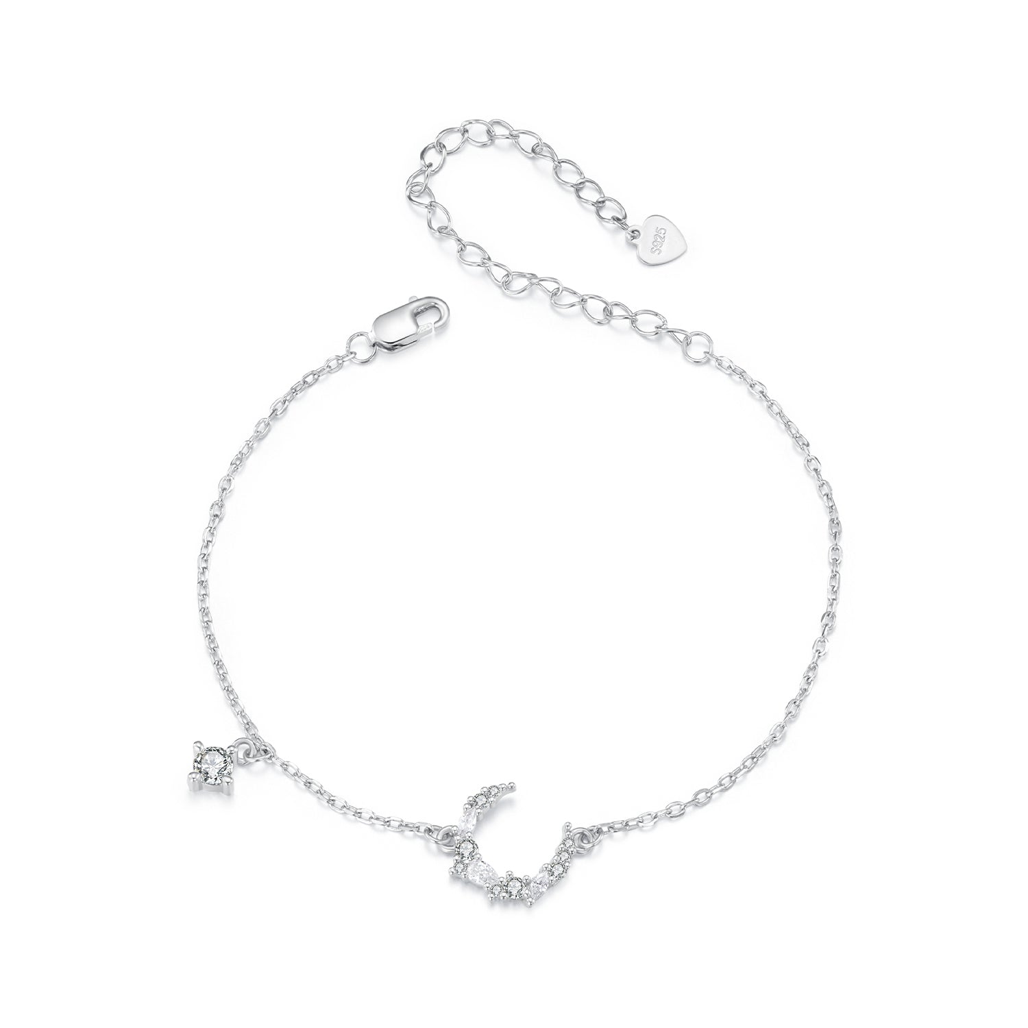 925 Sterling Silver CZ Bracelet with White Gold Plating, 150mm Length for Women