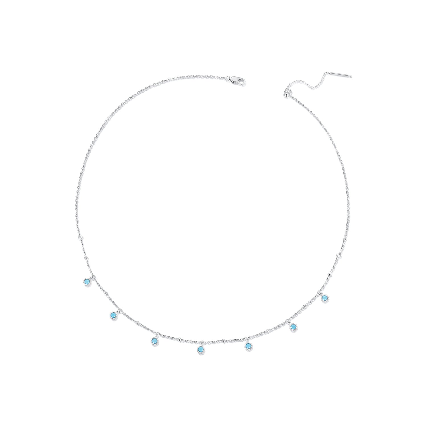 925 Sterling Silver Necklace with Synthetic Turquoise in White Gold, Adjustable 450mm for Women