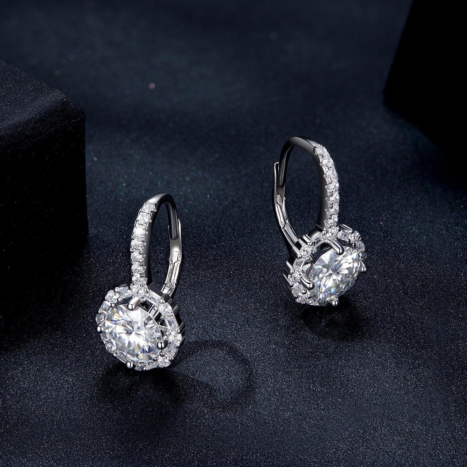 925 Sterling Silver Moissanite Earrings with Pavé Setting, 1.9x1.0cm for Women