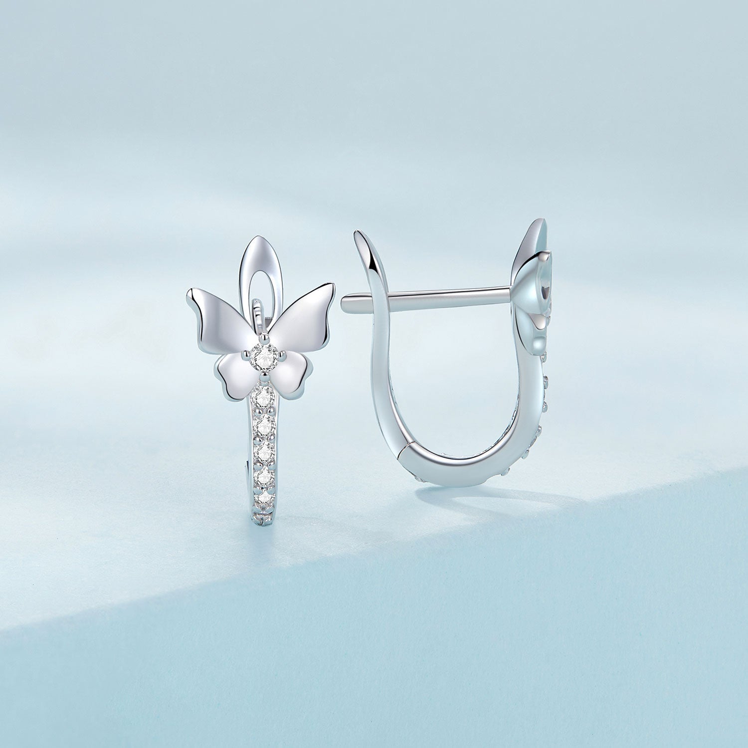 S925 Sterling Silver Small Platinum Plated Earrings with Pavé Setting CZ