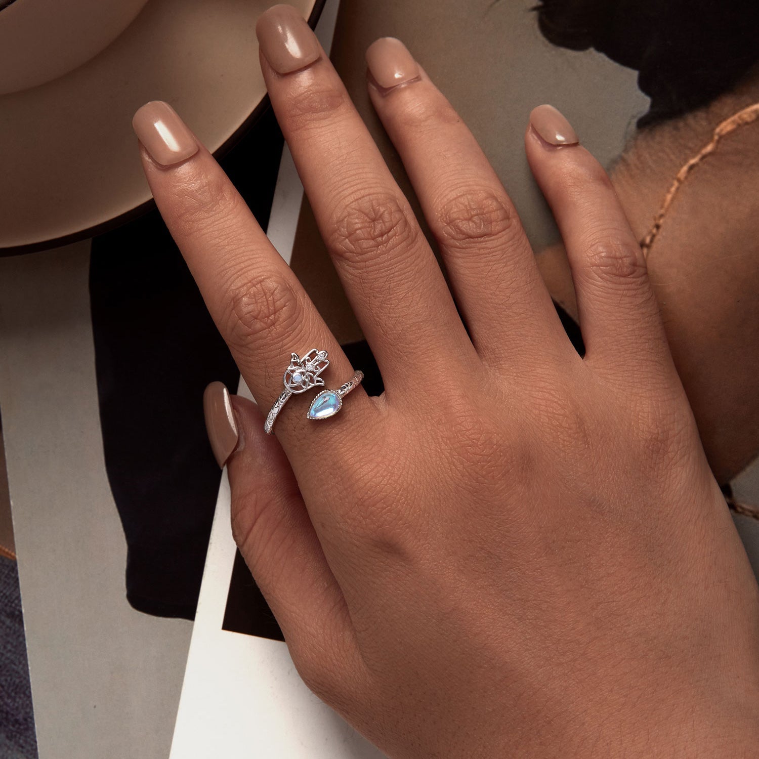 925 Sterling Silver Opal Nanometer Stone Platinum Plated Ring