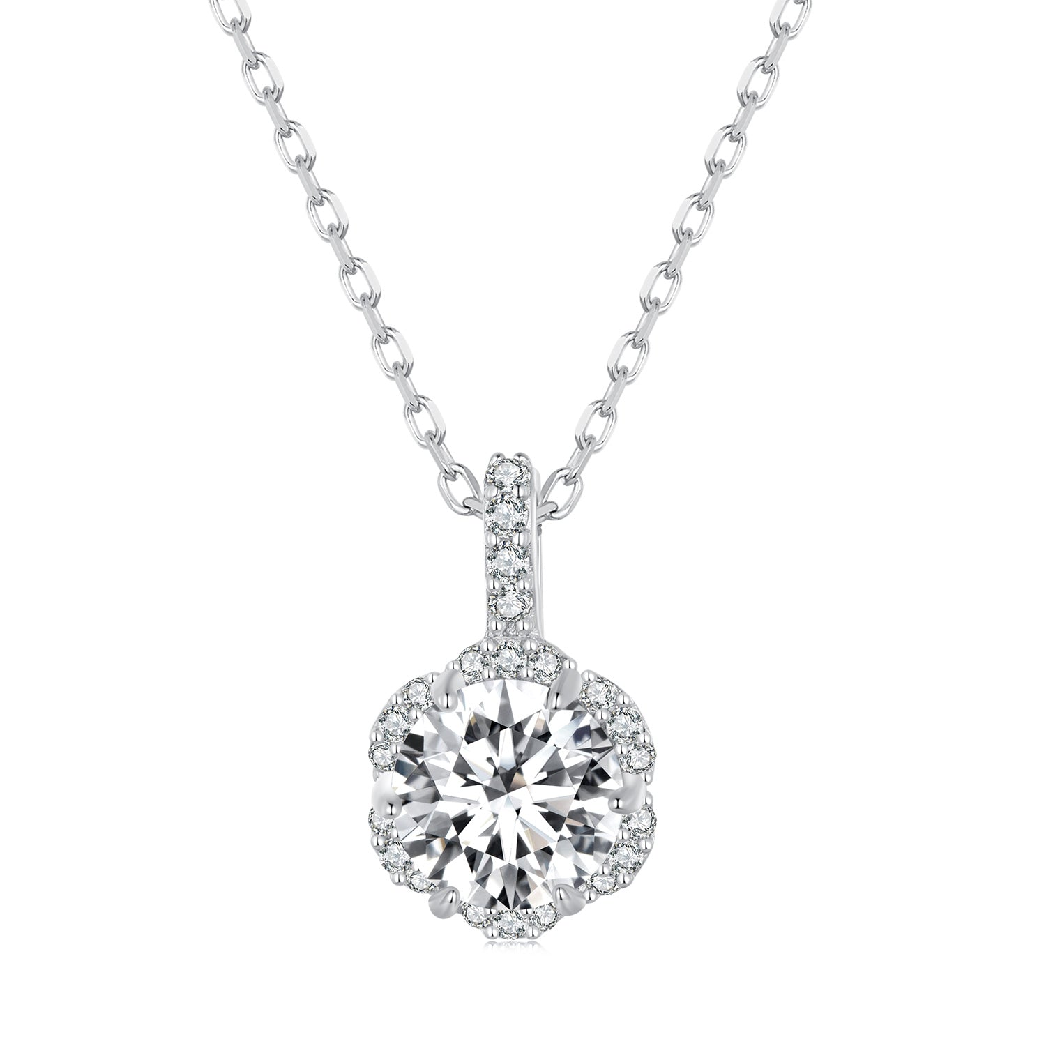 925 Sterling Silver Moissanite Pendant Necklace for Women - 45cm
