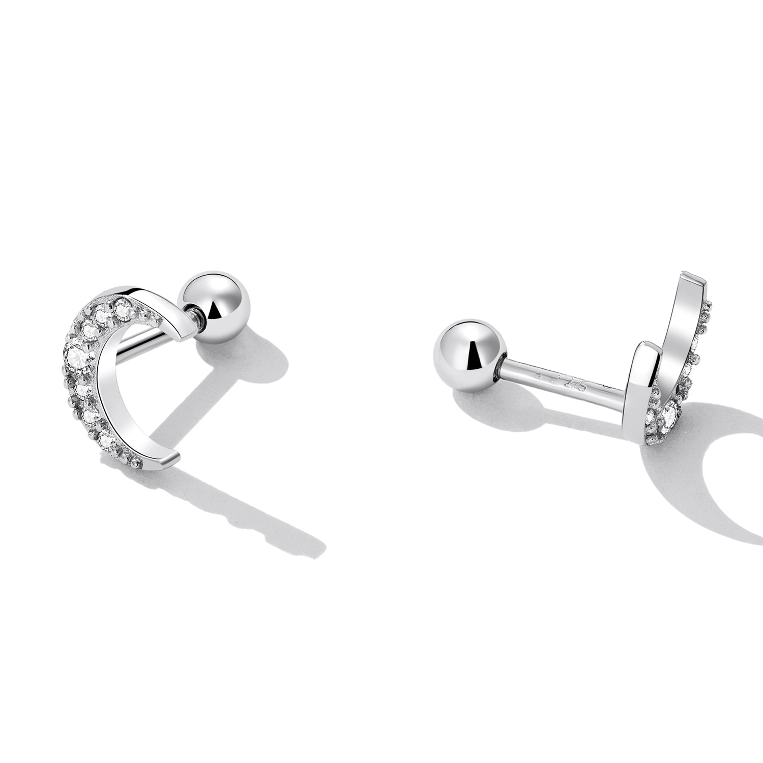 925 Sterling Silver Earrings with Pavé Setting CZ, 0.8*0.6cm for Women