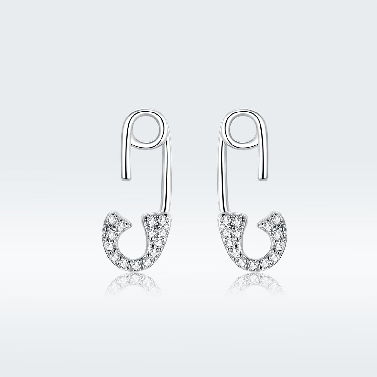 925 Sterling Silver Earrings for Women - 1.7x0.6cm, Platinum Plated with Pavé Setting CZ