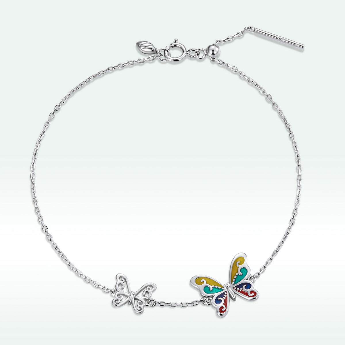 925 Sterling Silver Adjustable Butterfly Enamel Bracelet for Women