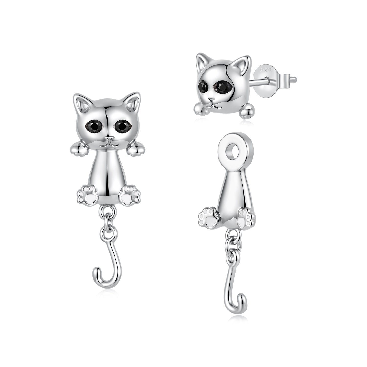 Brass & S925 Silver Earrings | 2.8*1.1cm | White Gold Plated with Pavé Setting CZ for Women