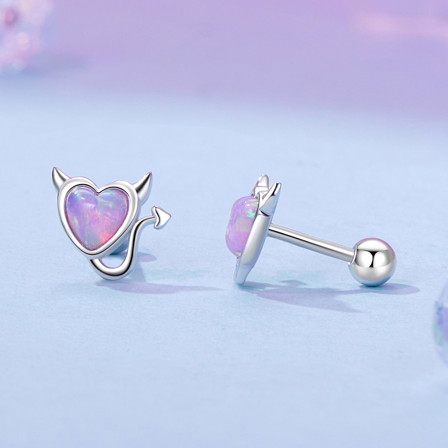 925 Sterling Silver White Gold Plated Opal Earrings 0.7x0.8cm for Women