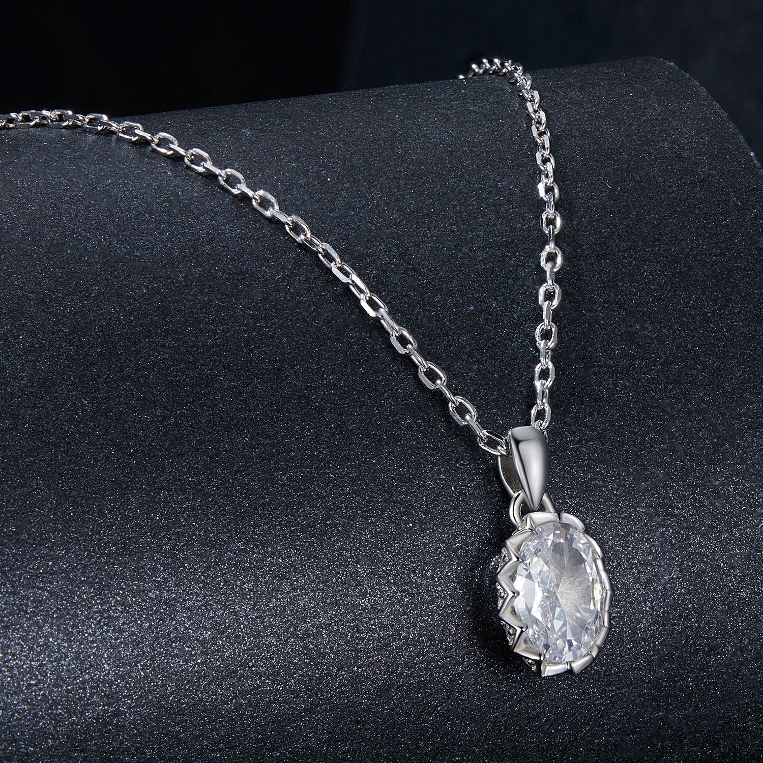 925 Sterling Silver 1 Carat Moissanite Necklace with Pavé Setting, 400 mm Length for Women