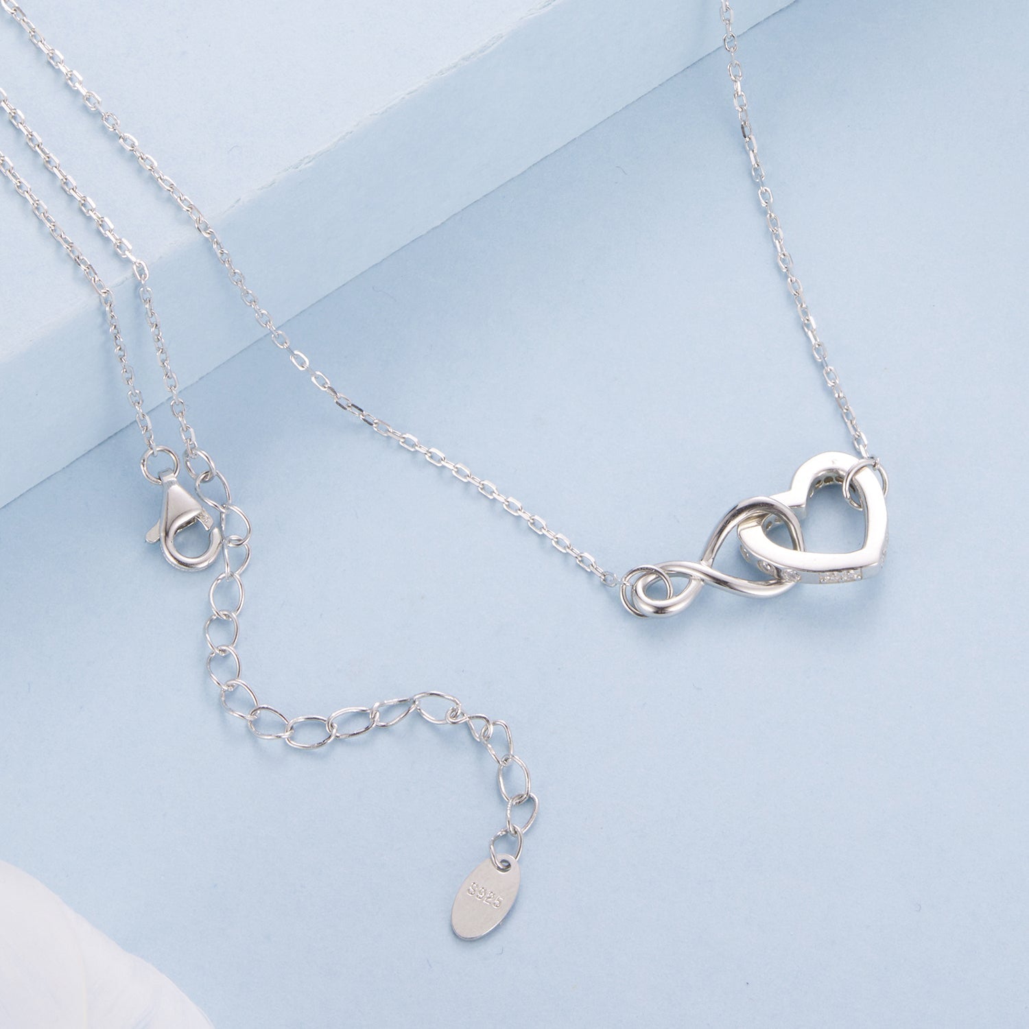 925 Sterling Silver Necklace with Pavé Setting CZ, 40+5cm, Plated White Gold, Women