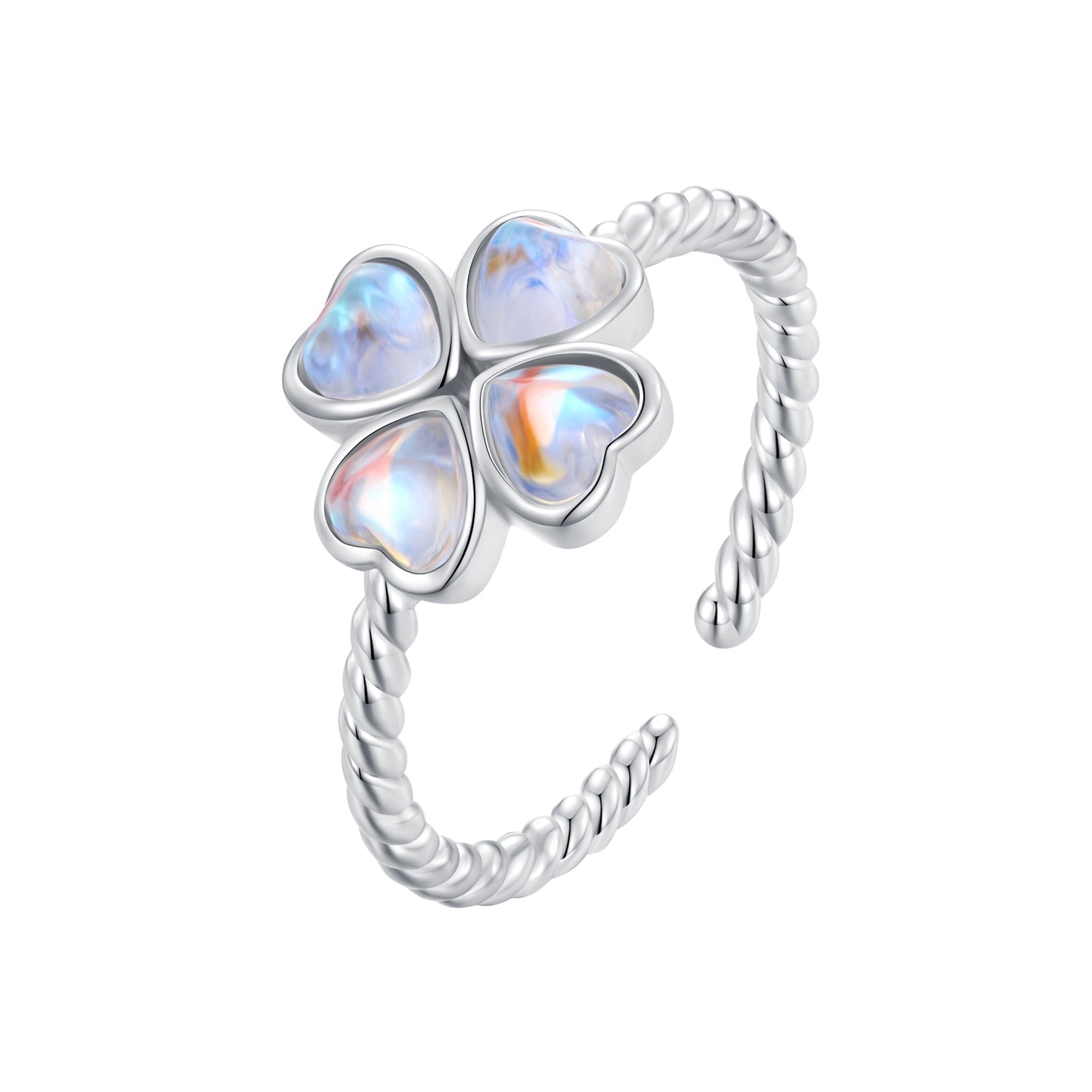 925 Sterling Silver Moonstone Clover Ring for Women