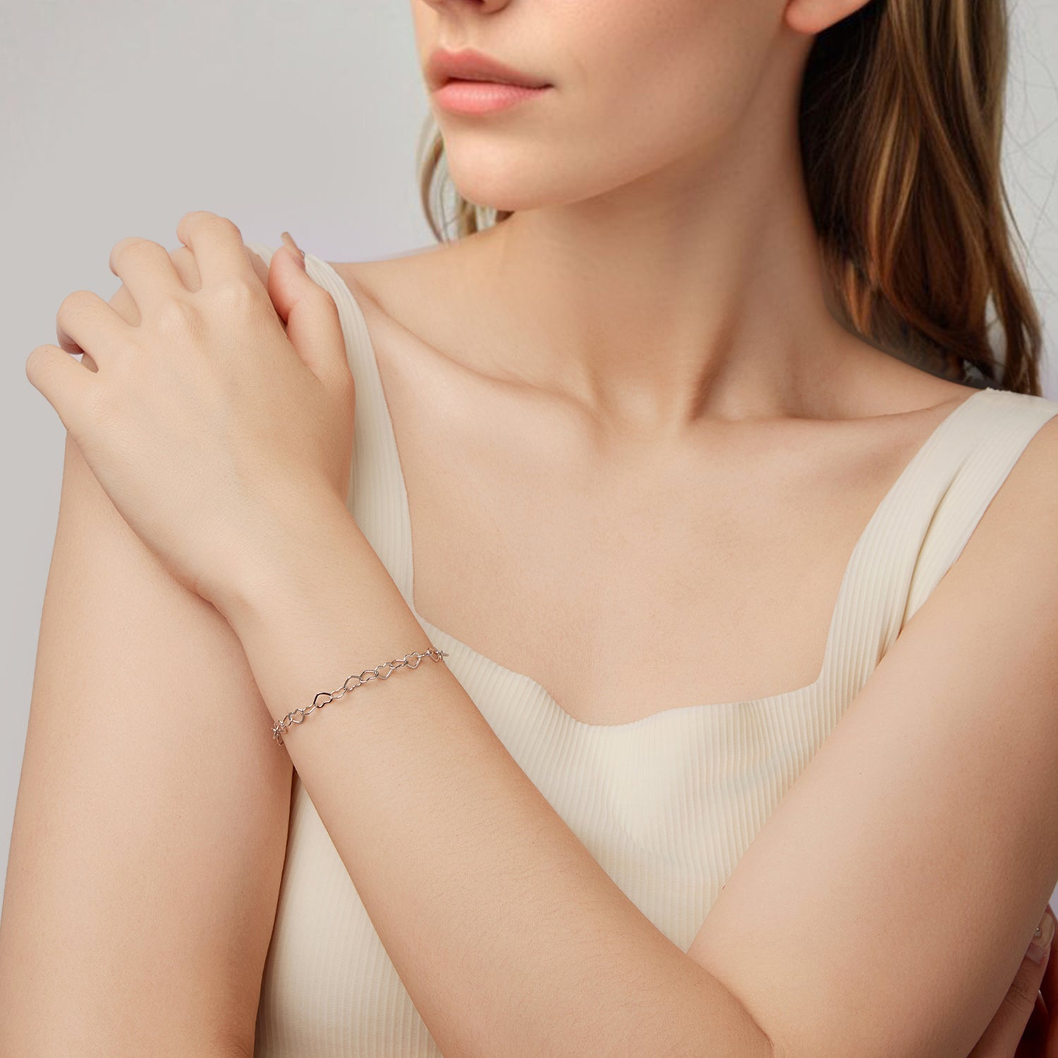 925 Sterling Silver Plated White Gold Adjustable Bracelet for Women