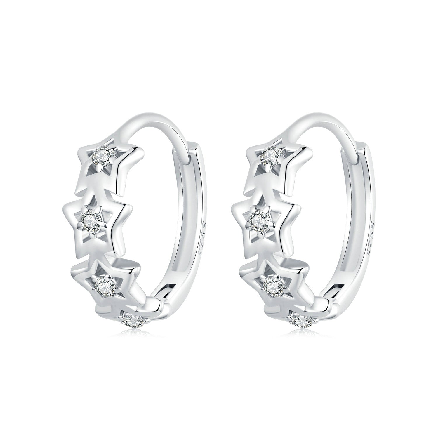925 Sterling Silver Earrings with Pavé Setting, Size: 13*5mm, for Women