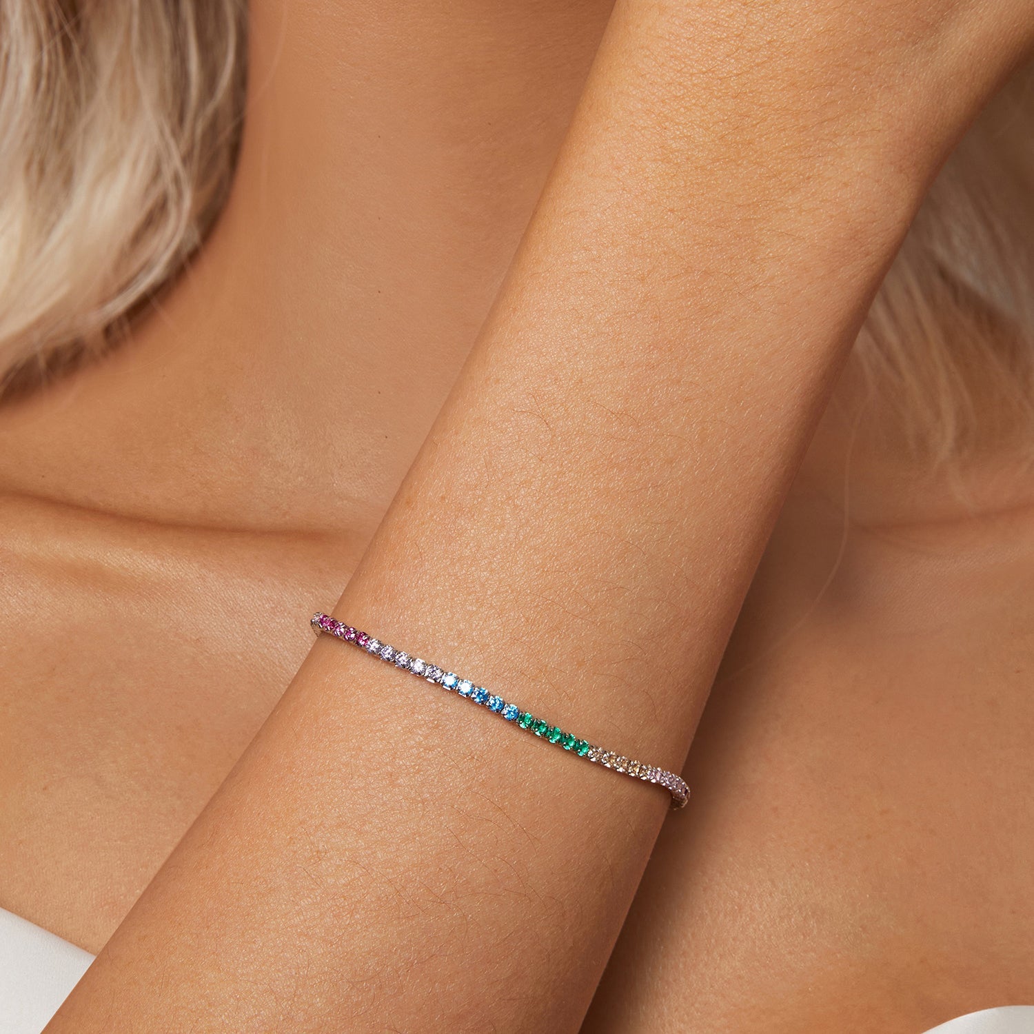 925 Sterling Silver Pave Setting White Gold Bracelet 160+60mm for Women
