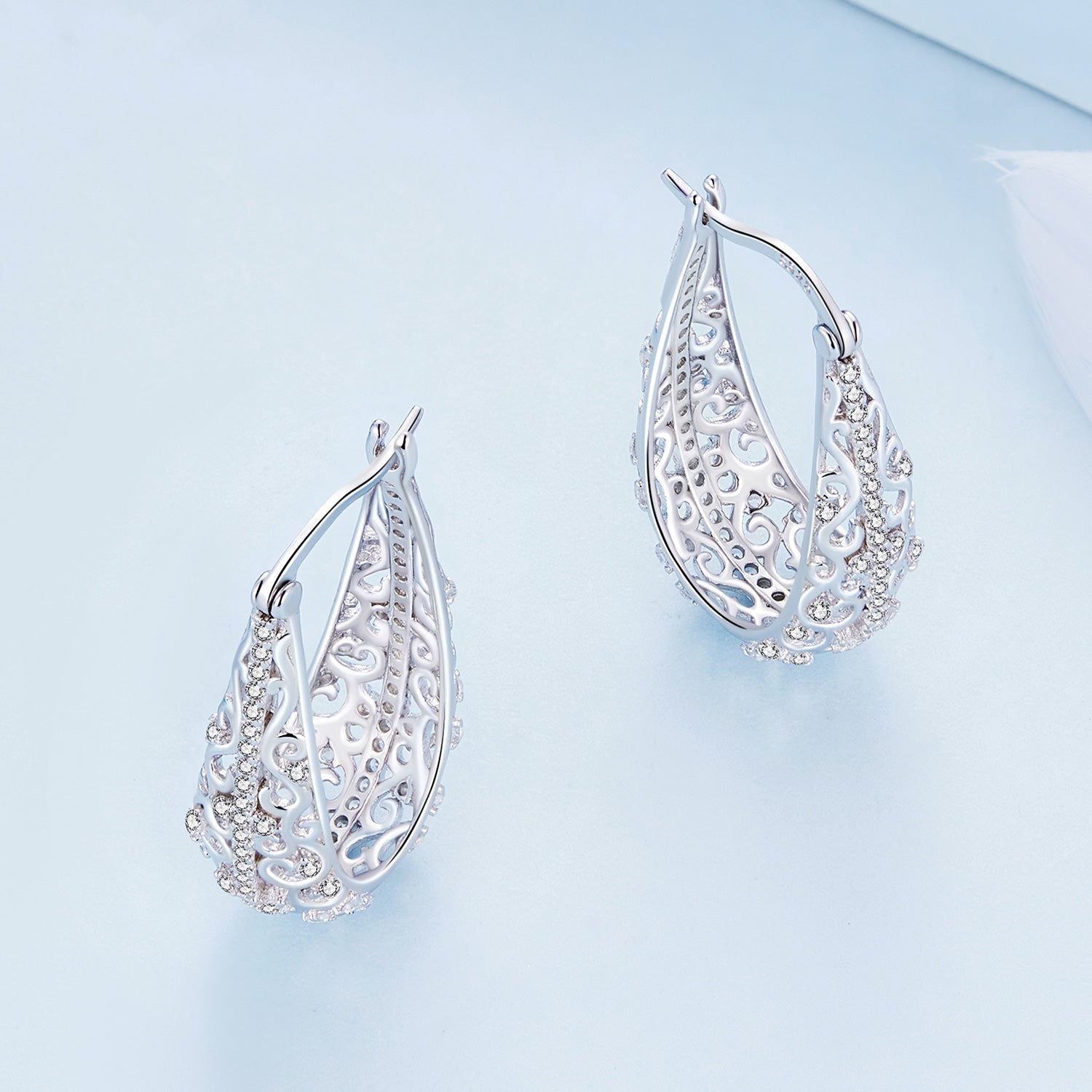925 Sterling Silver Earrings with Pavé Set CZ, 2.5cm x 0.8cm, for Women