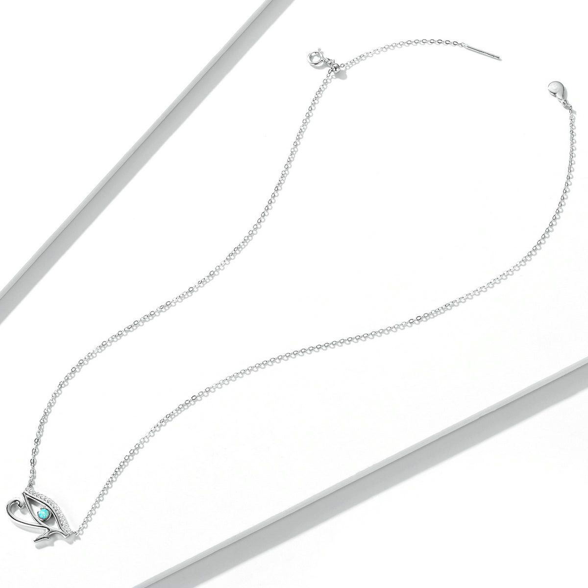925 Sterling Silver Opal Necklace with CZ and Platinum Plating, Adjustable Length 45cm, Women’s Jewelry