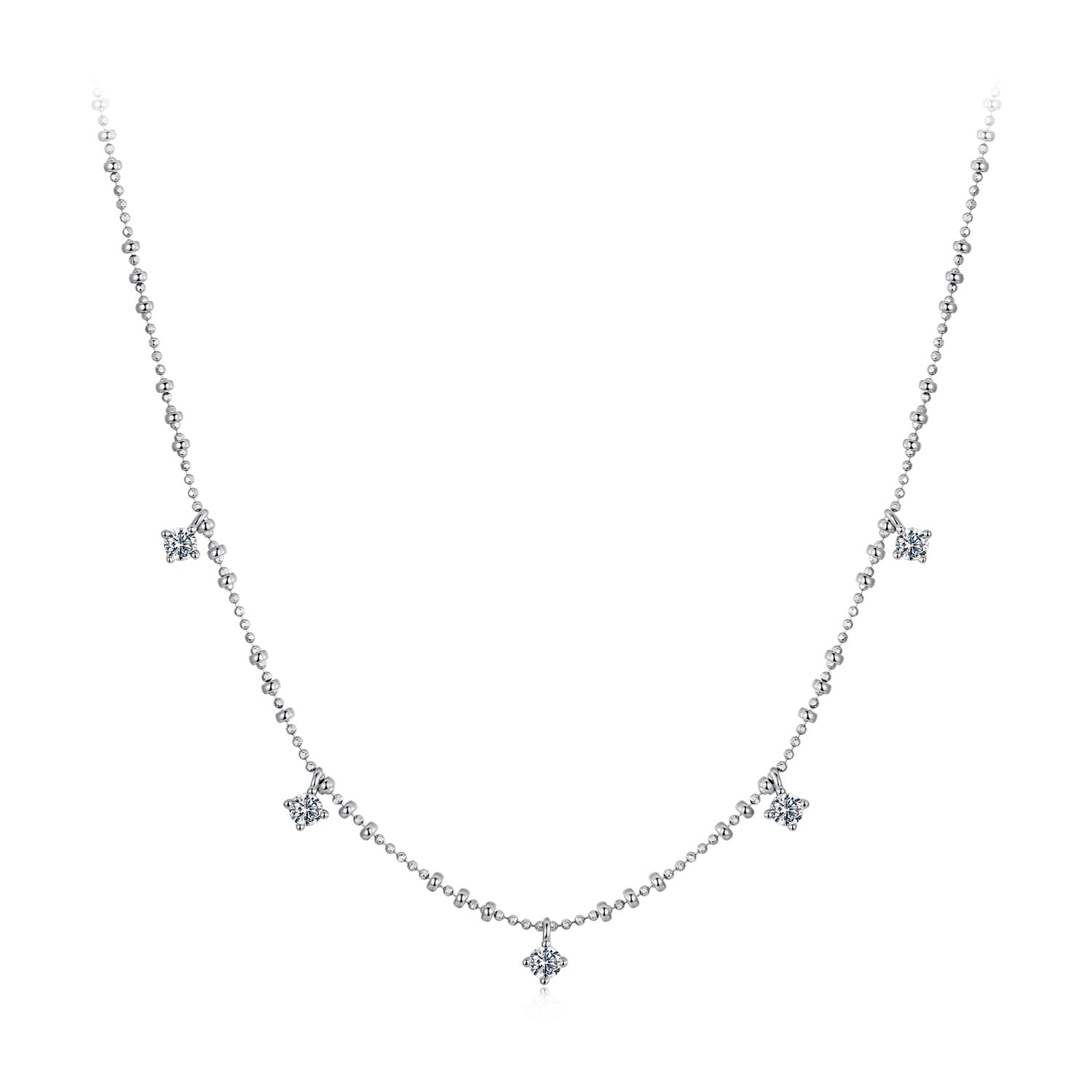 925 Sterling Silver 0.10ct Moissanite Necklace in White Gold, 40+5cm Chain for Women