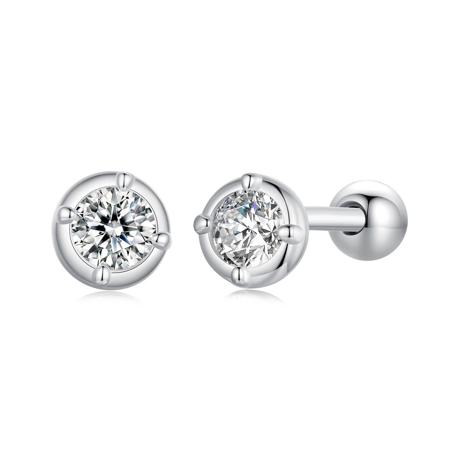 925 Sterling Silver 4mm Moissanite Earrings with Platinum Plating for Women