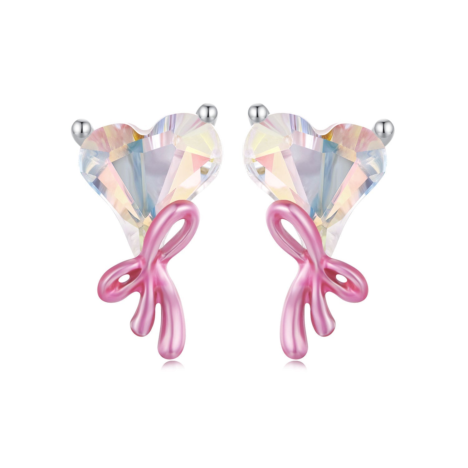 925 Sterling Silver Enamel Earrings with Transparent Glass for Women
