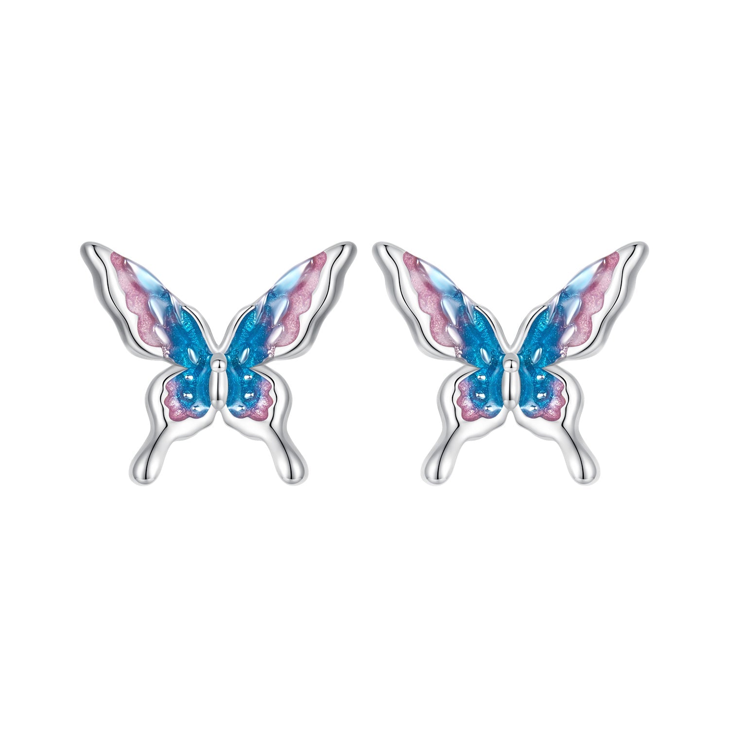 925 Sterling Silver White Gold Plated Enamel Earrings 9x10mm for Women