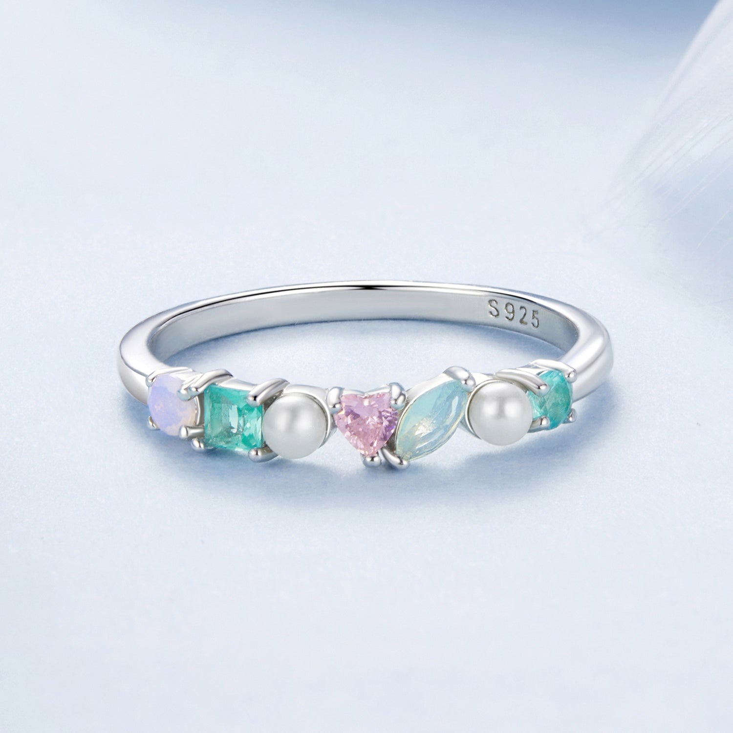 925 Sterling Silver Ring with Nano Opal Stone, Size 6, for Women