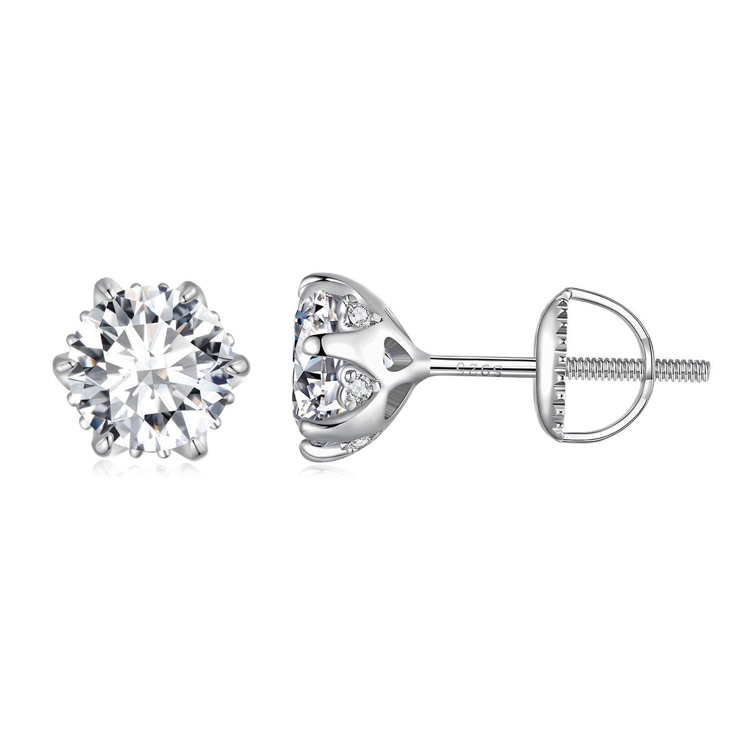 925 Sterling Silver 6.5mm Moissanite Earrings for Women