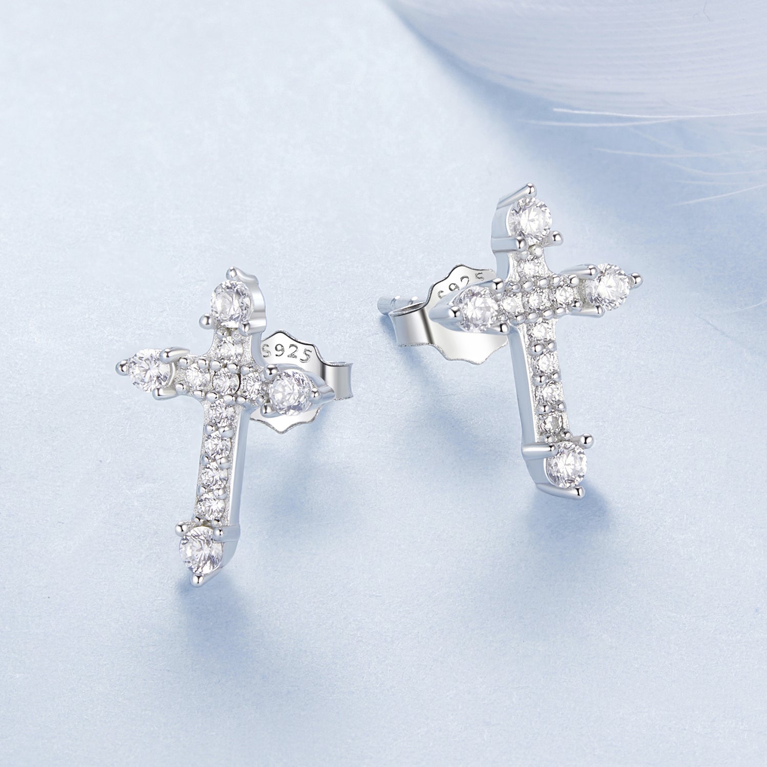 925 Sterling Silver Earrings with Pavé Setting CZ in White Gold Plating - 1.2x0.8cm for Women
