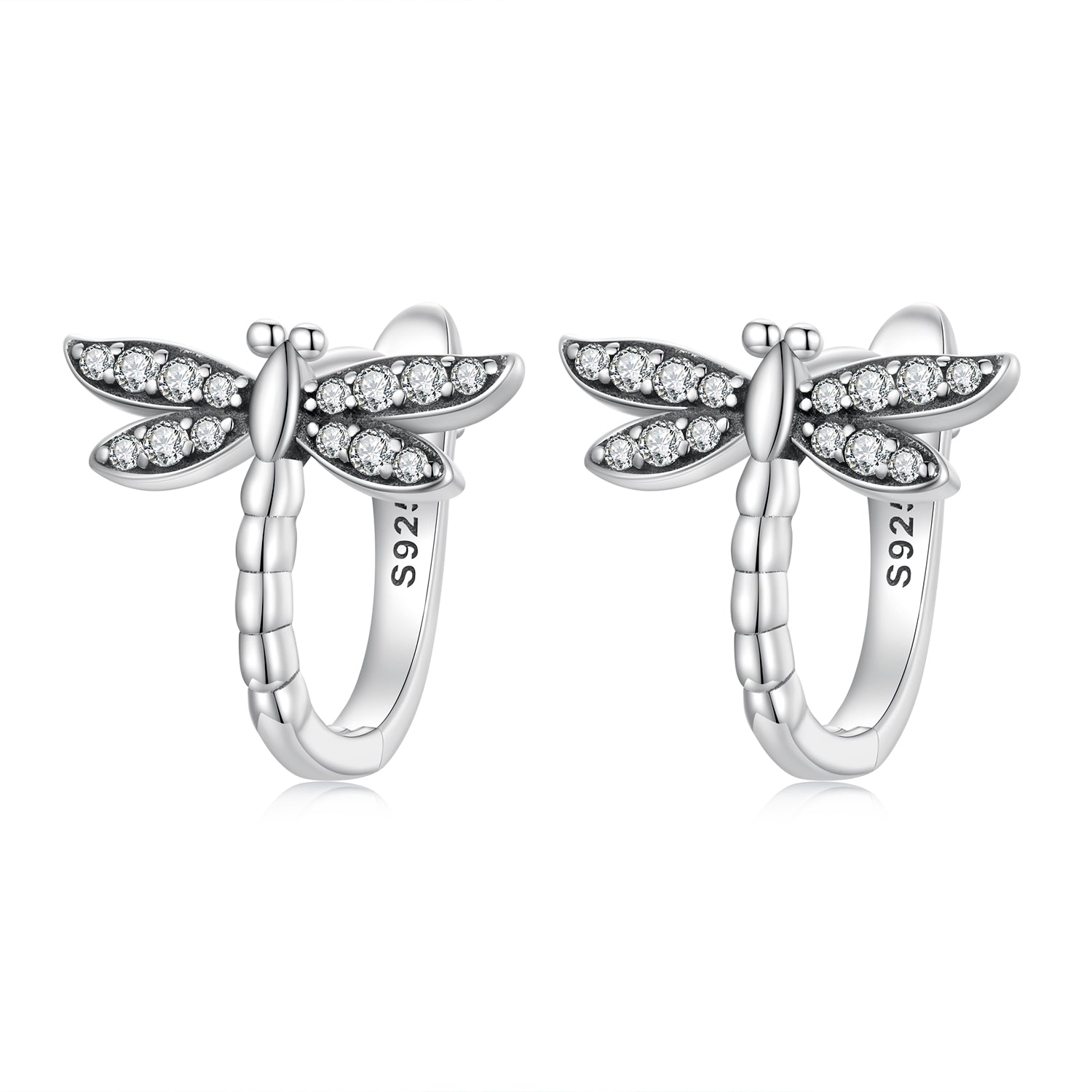 925 Sterling Silver Earrings with Pavé Setting CZ, Oxidized Finish, 1.3cm for Women