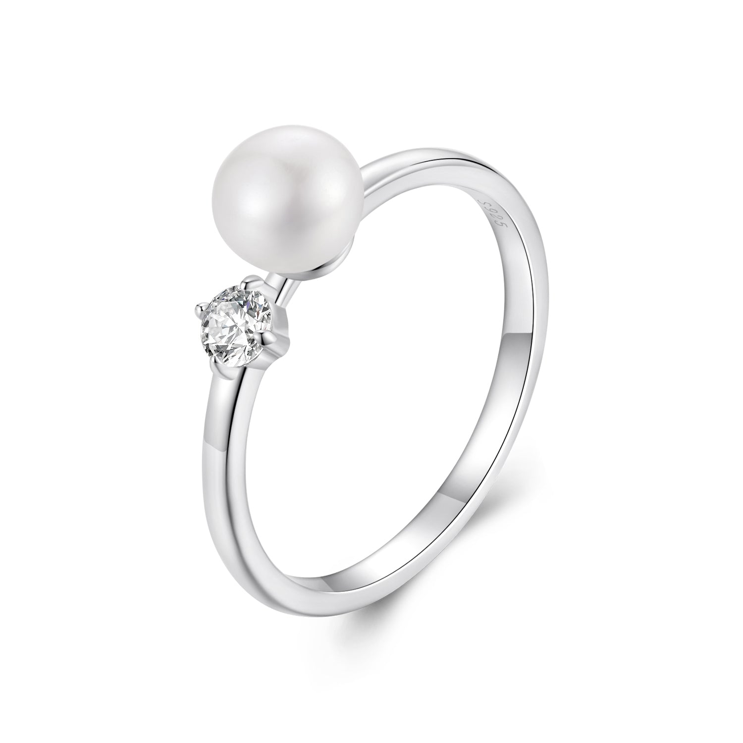 925 Sterling Silver Moissanite & Freshwater Pearl Ring 3mm Size 6 for Women