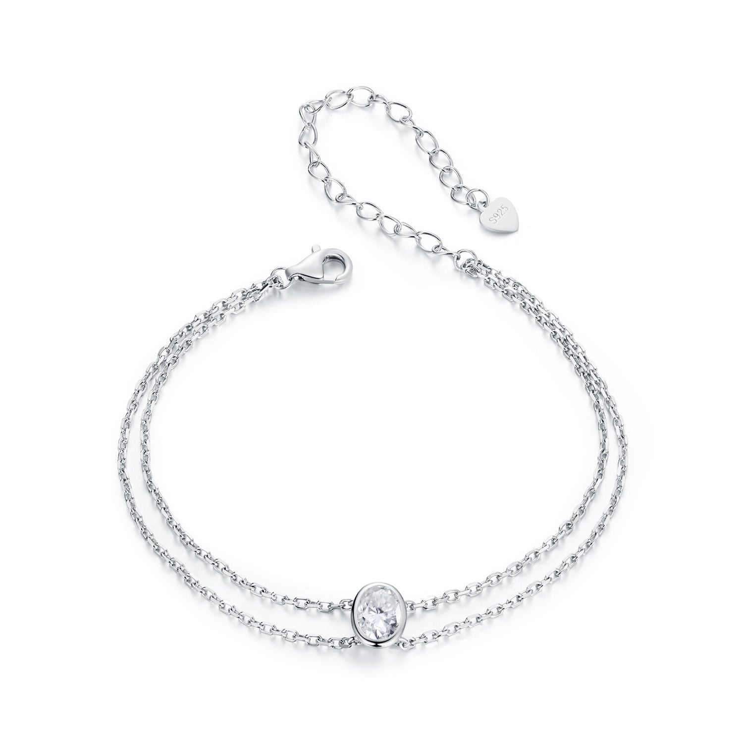 925 Sterling Silver Moissanite 1 Carat Bracelet for Women - White Gold Plated, 150+60mm
