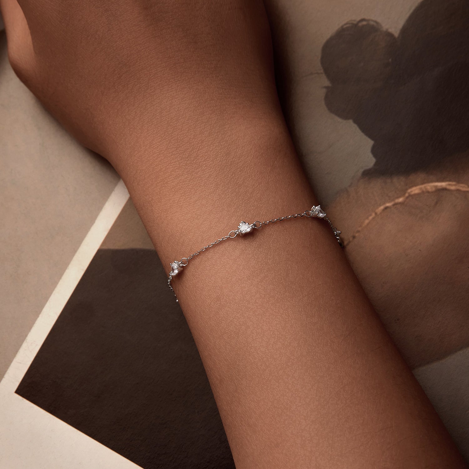 925 Sterling Silver Bracelet with Pavé Setting CZ and White Gold Plating