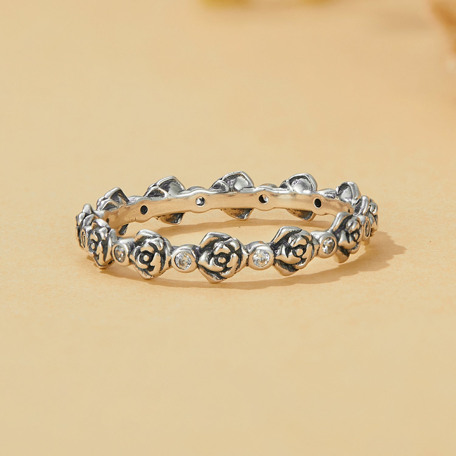 925 Sterling Silver Ring with Pavé Setting CZ - Size 6.0 - Oxidized Silver