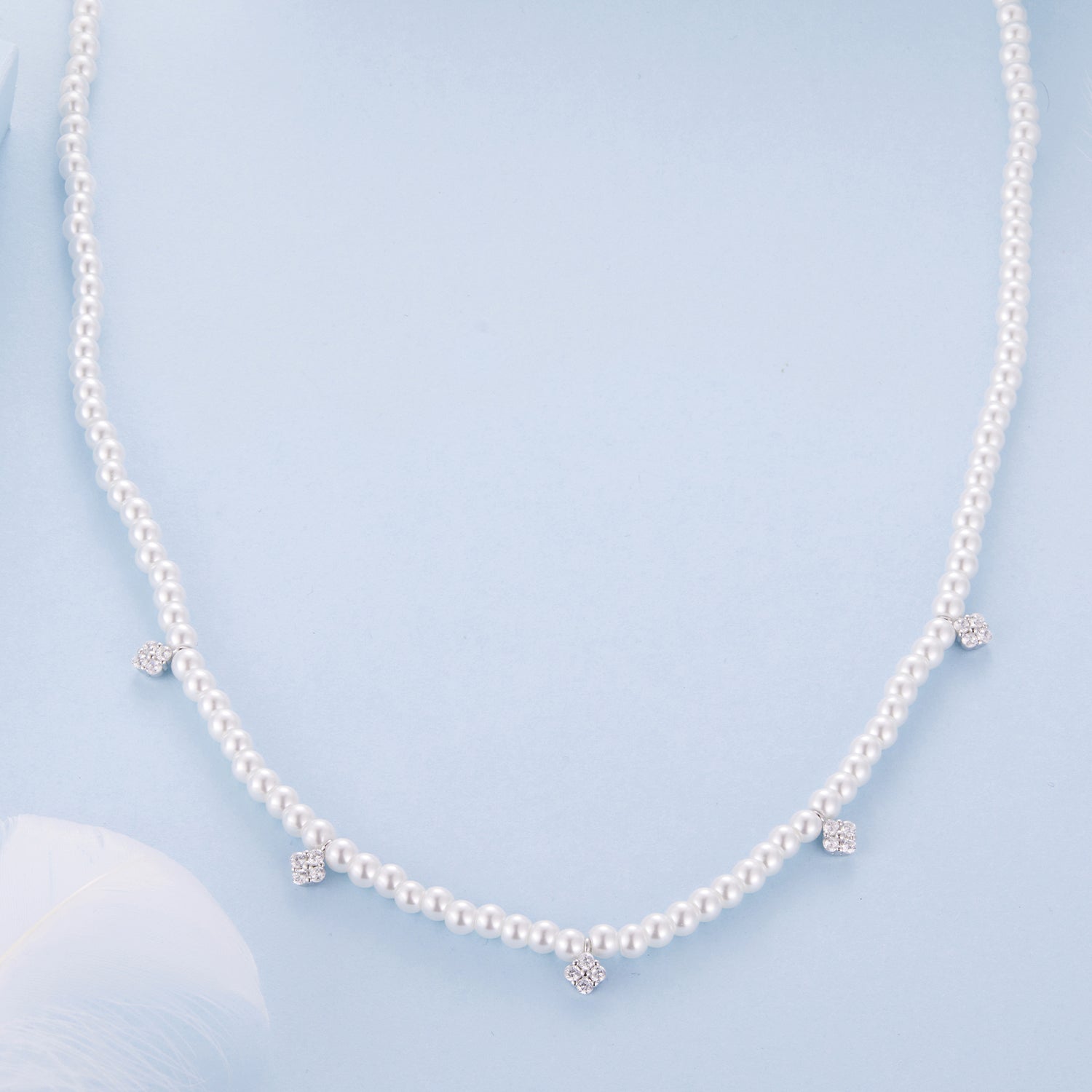 925 Sterling Silver Necklace with Pavé Setting CZ & Synthetic Pearl for Women