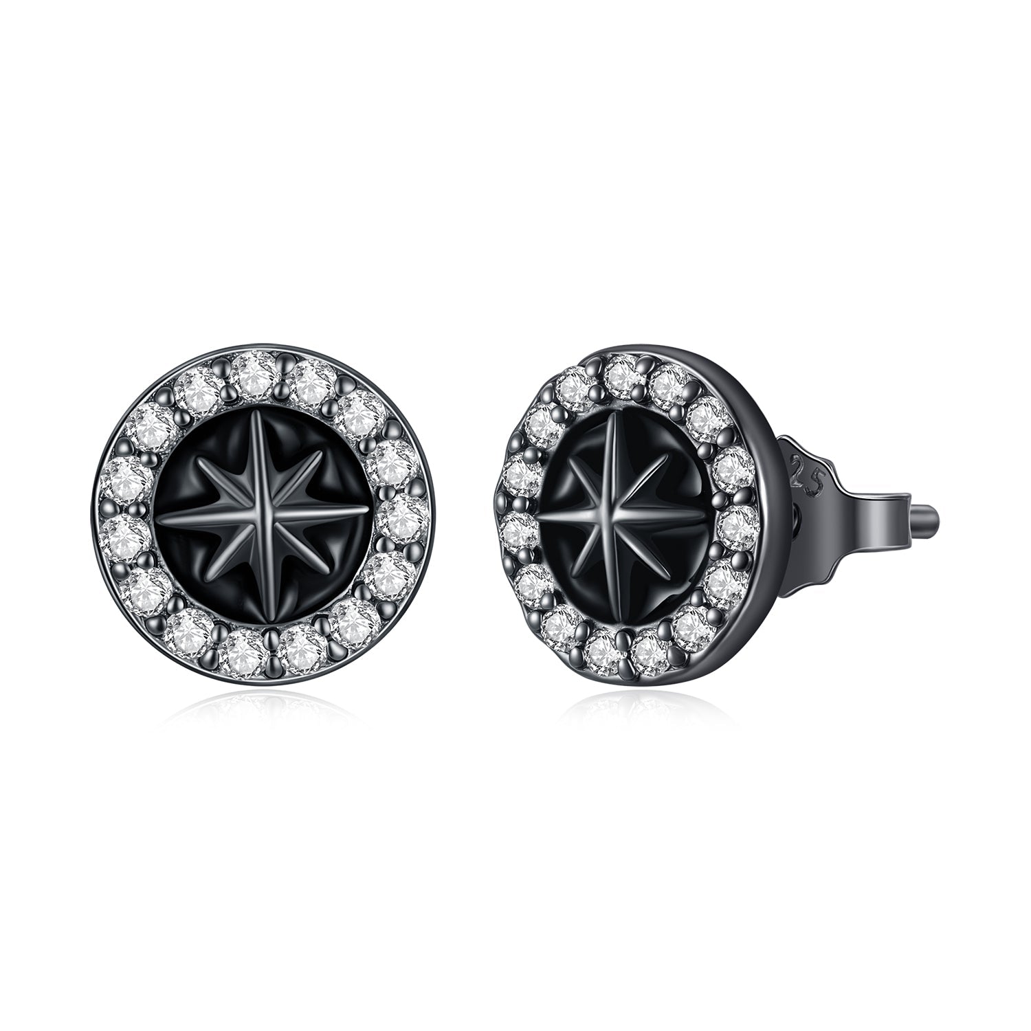 925 Sterling Silver Black Gold Plated Pavé CZ Earrings with Enamel for Women