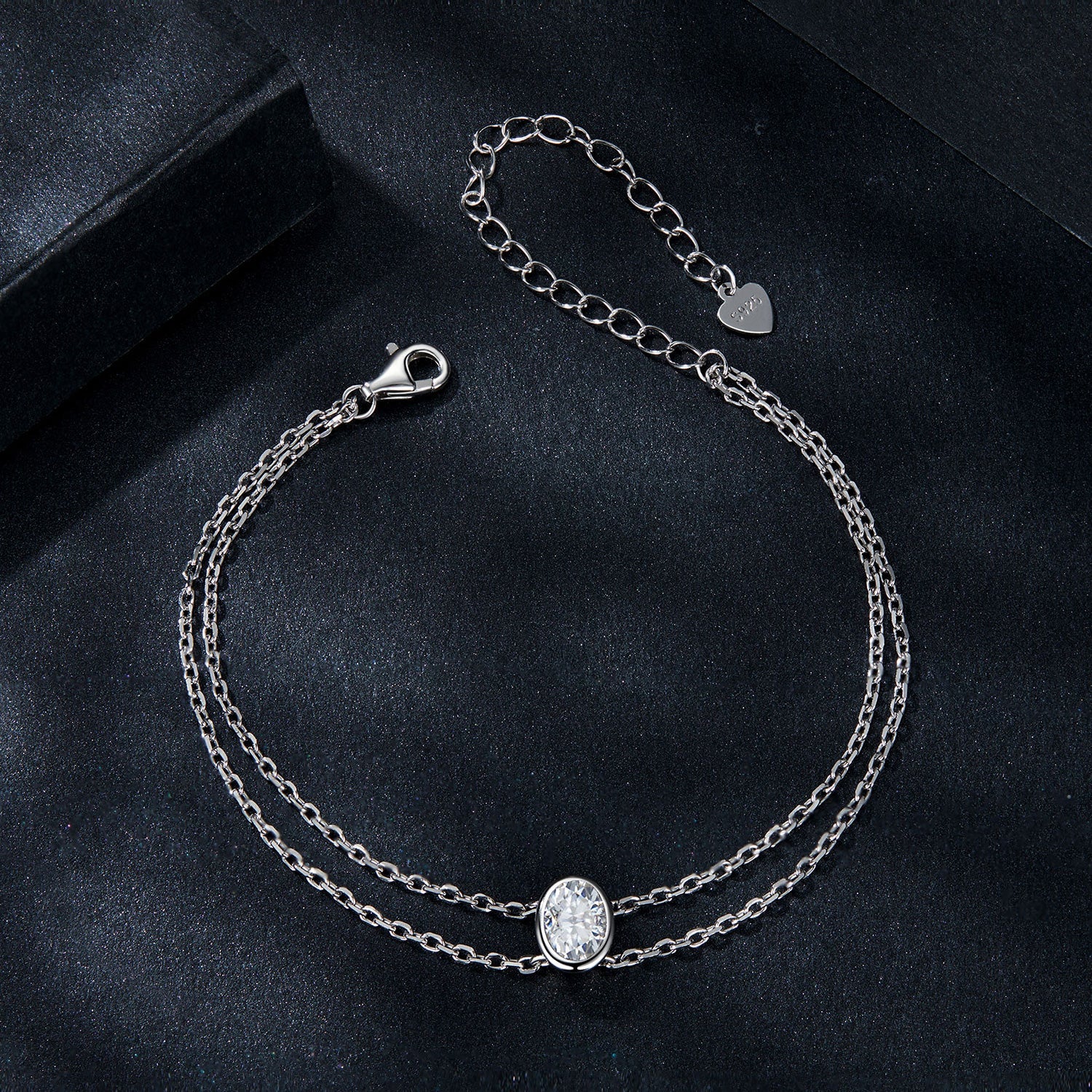 925 Sterling Silver Moissanite 1 Carat Bracelet for Women - White Gold Plated, 150+60mm