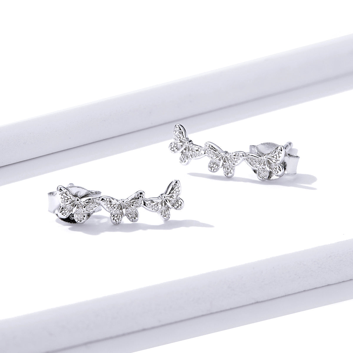 925 Sterling Silver Earrings - 1.4x0.5 cm - Platinum Plated for Women