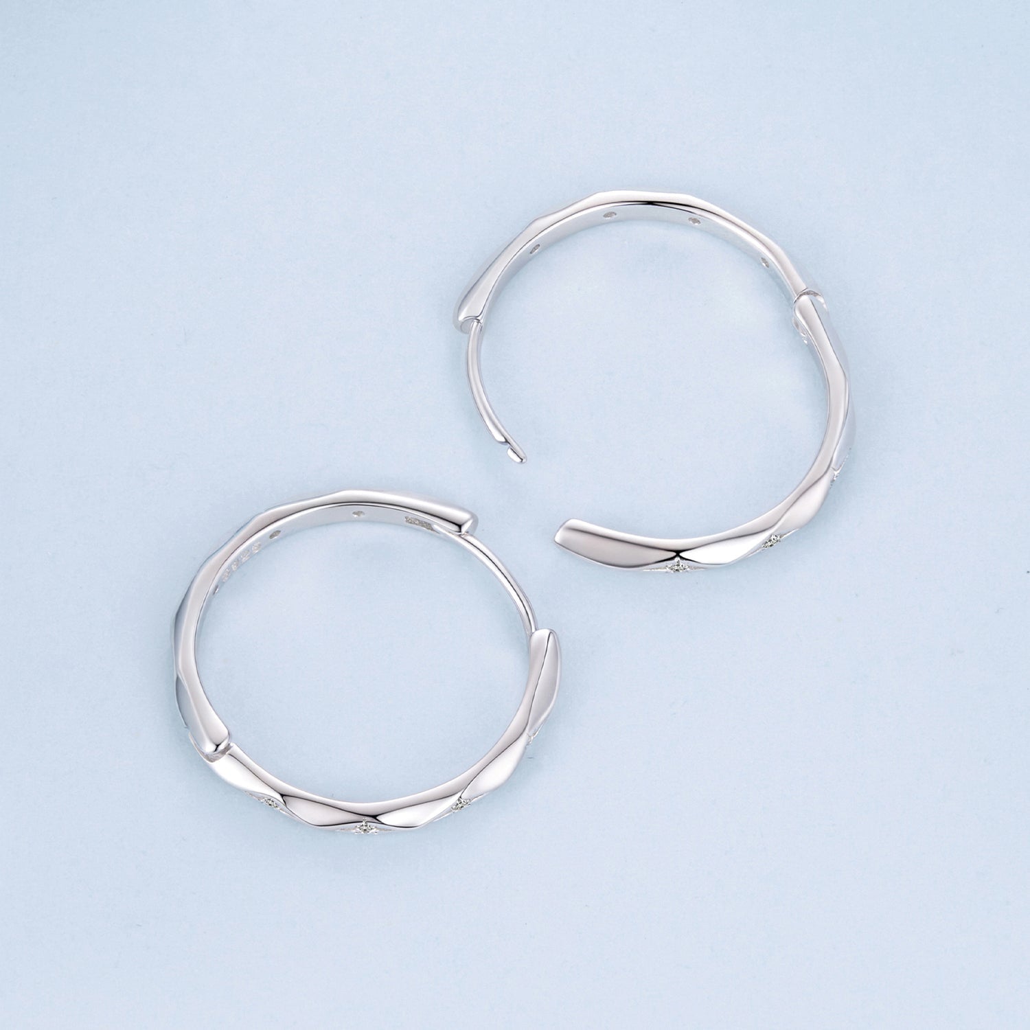 925 Sterling Silver White Gold Plated Hoop Earrings with CZ - 2.0cm