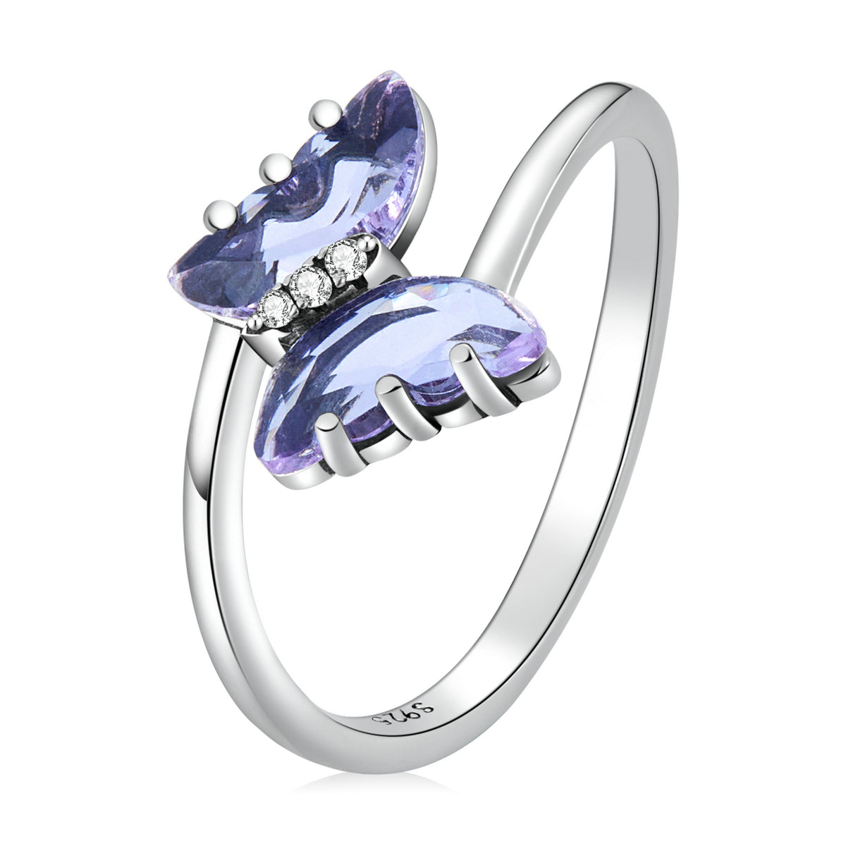 925 Sterling Silver Ring with Transparent Glass & Pavé CZ, Size 6.0, Oxidized Finish - Women's Jewelry